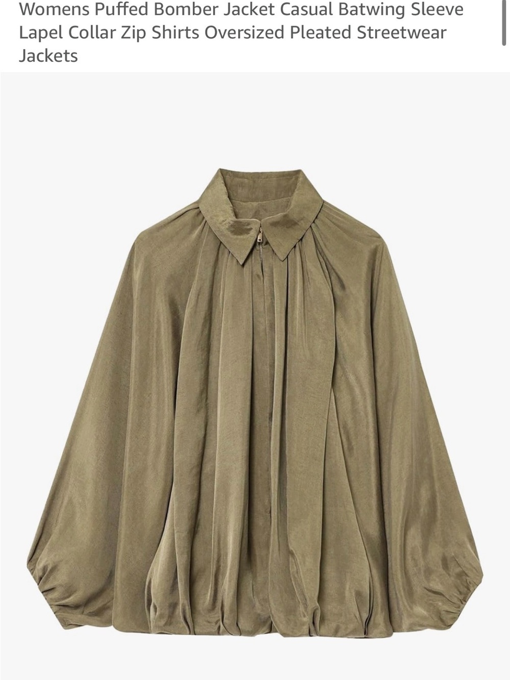 NWT Olive Green Pleated Balloon Jacket - Picture 4 of 5